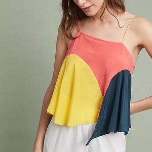 Lika Silk Color Block Asymmetrical Tank Top